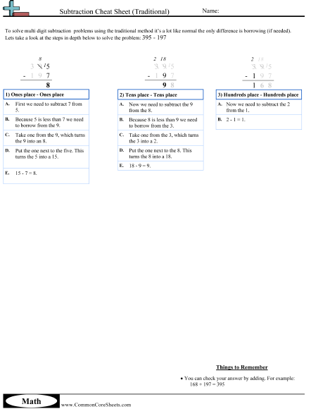 Subtraction (Traditional) Worksheet -  worksheet